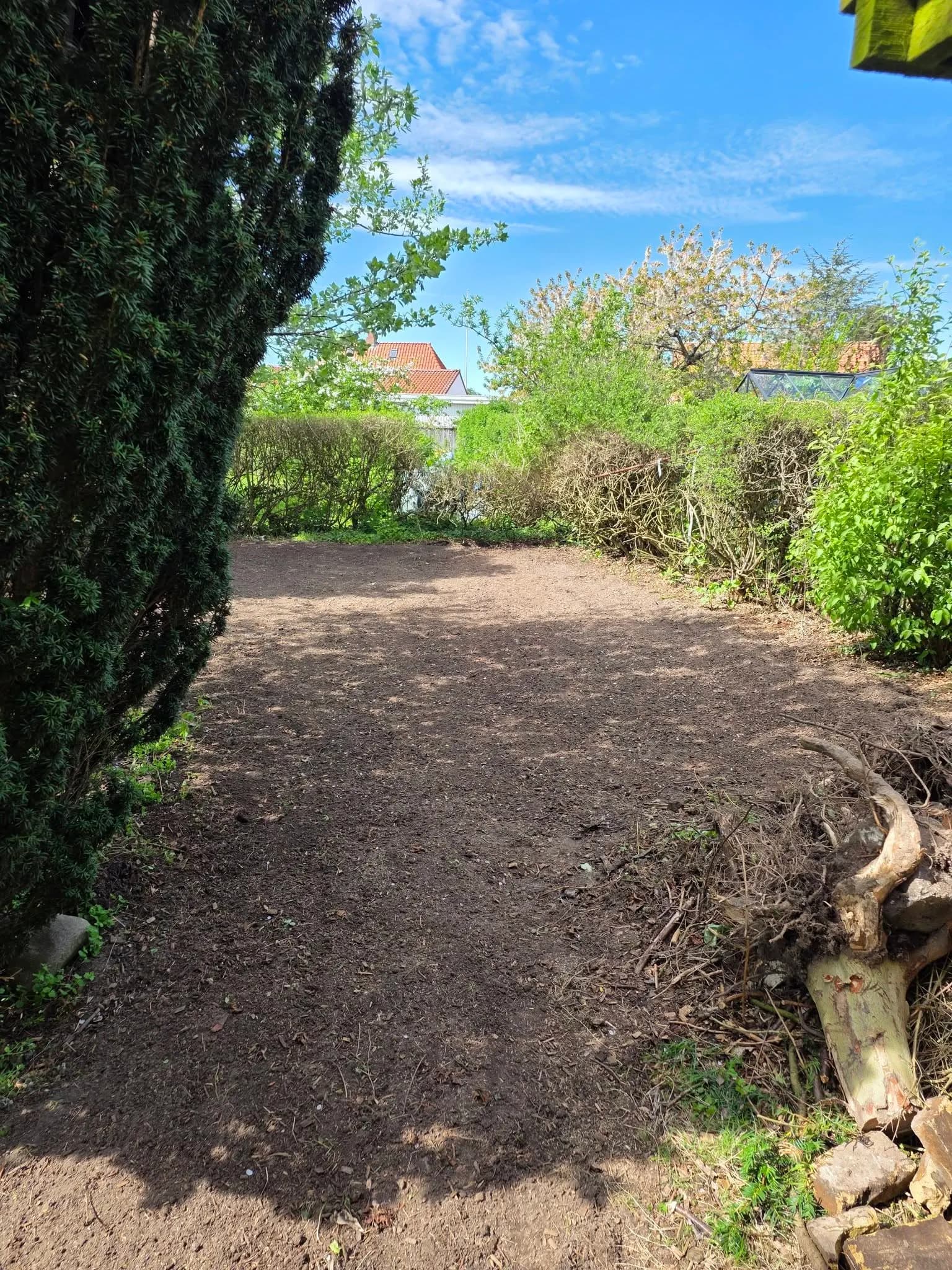 Samme jordstykke ryddet med jævn og ren jord efter oprydningen